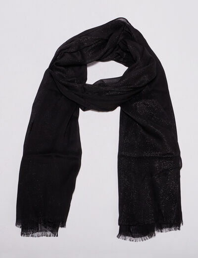 Foulard brillant &agrave; franges noir femme