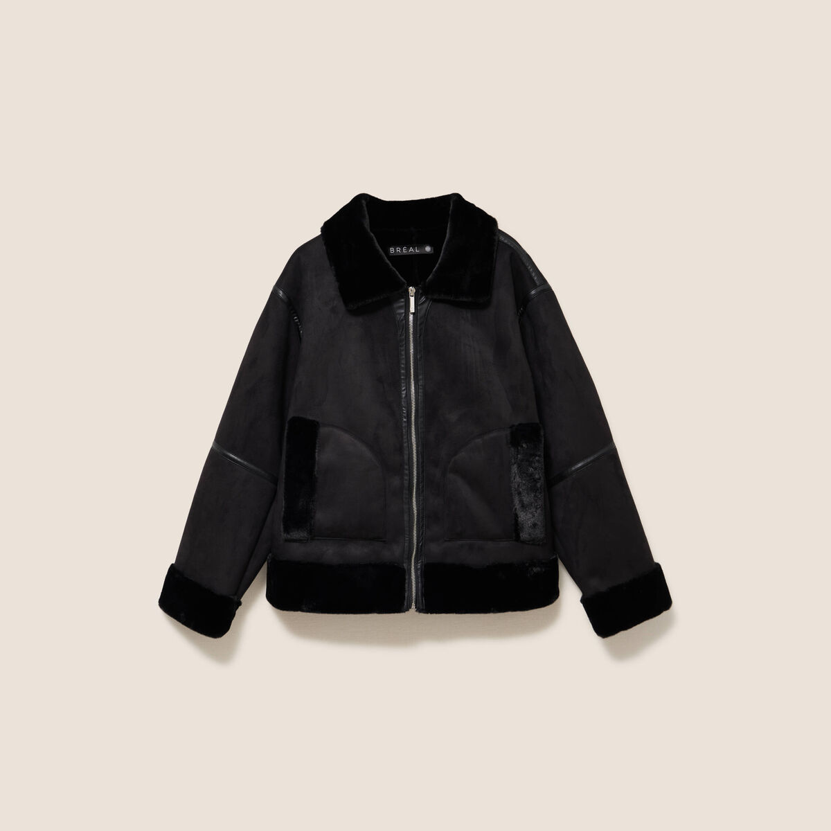 Bombardier court droit col montant noir femme
