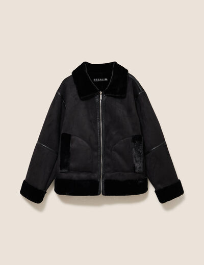 Bombardier court droit col montant noir femme