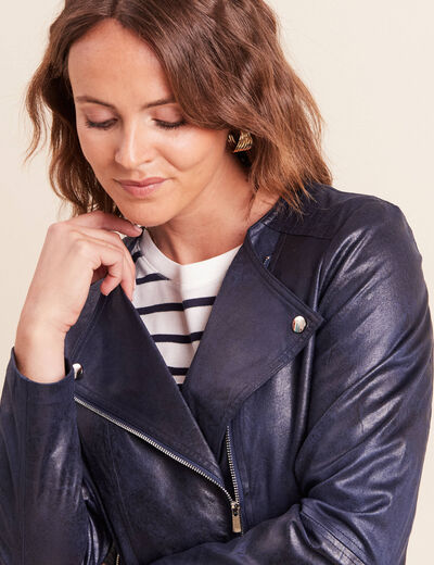Veste droite zipp&eacute;e bleu fonc&eacute; femme
