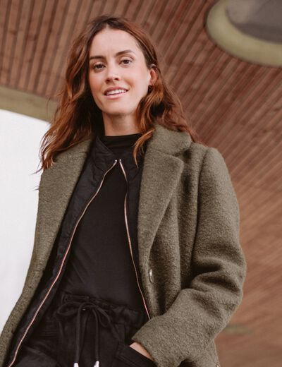 Manteau 3 en 1 col montant doubl&eacute; vert kaki femme