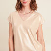 t-shirt col V manches courtes beige femme