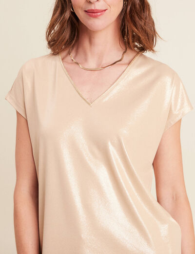 t-shirt col V manches courtes beige femme