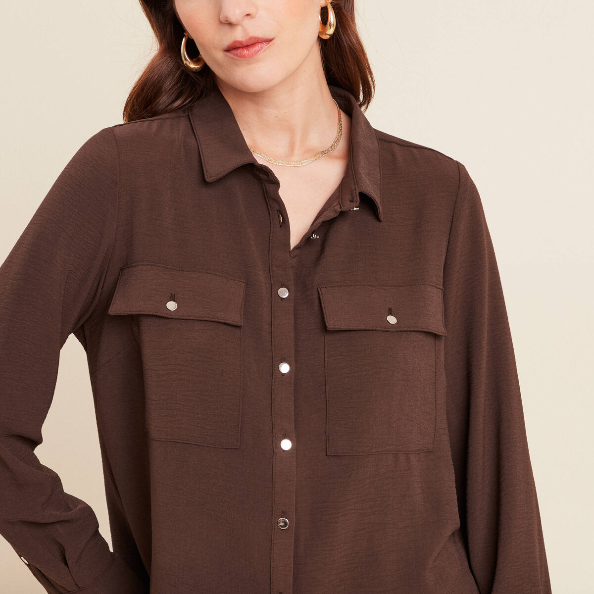 Chemise manches longues marron femme