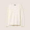 Pull brod&eacute; col rond manches longues ecru femme