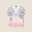 T-shirt col v manches courtes strass ecru femme