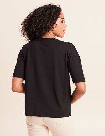 T-shirt col rond manches courtes noir femme