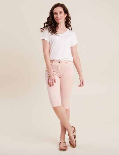Pantacourt ajusté taille basse rose pastel femme