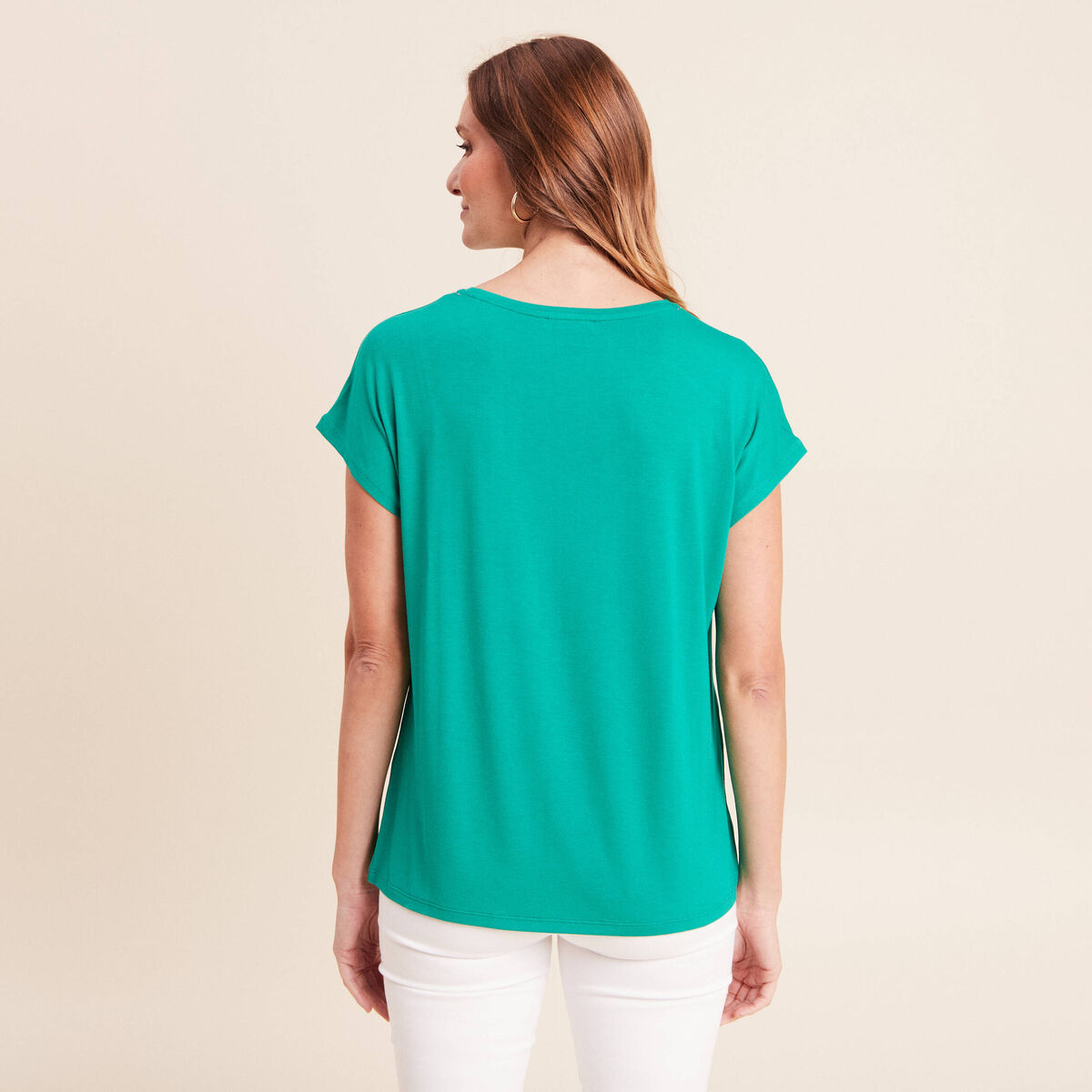 T-shirt bi-mati&egrave;re manches courtes vert menthe femme