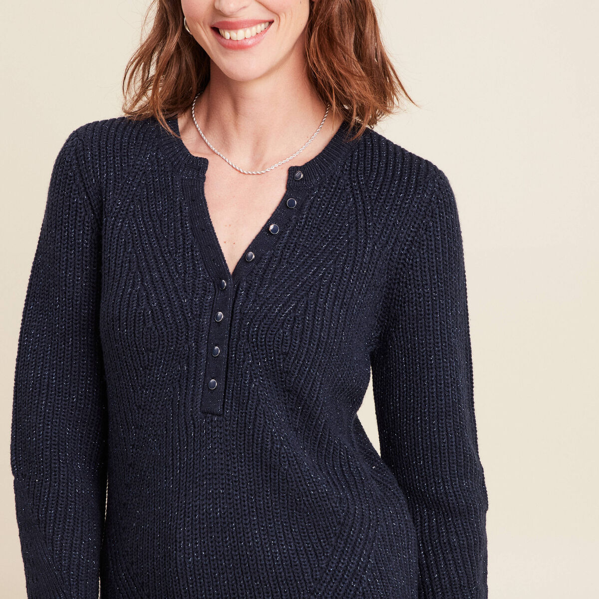 Pull manches longues bleu marine femme