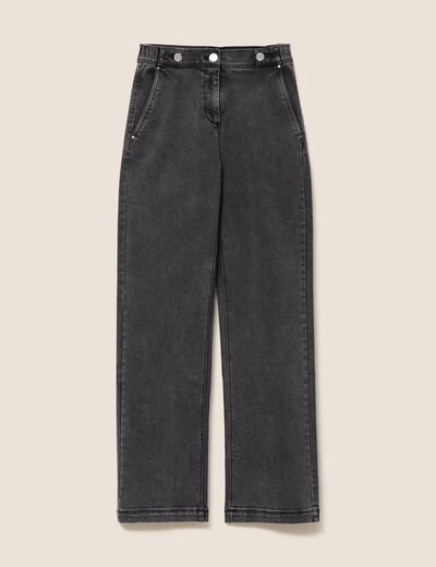 Jean droit taille haute long denim gris femme