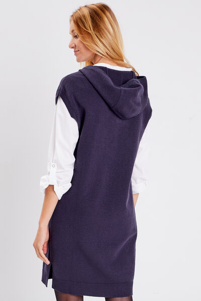 Robe pull droite avec capuche bleu foncé femme