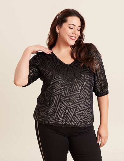 T-shirt manches 3/4 noir femme