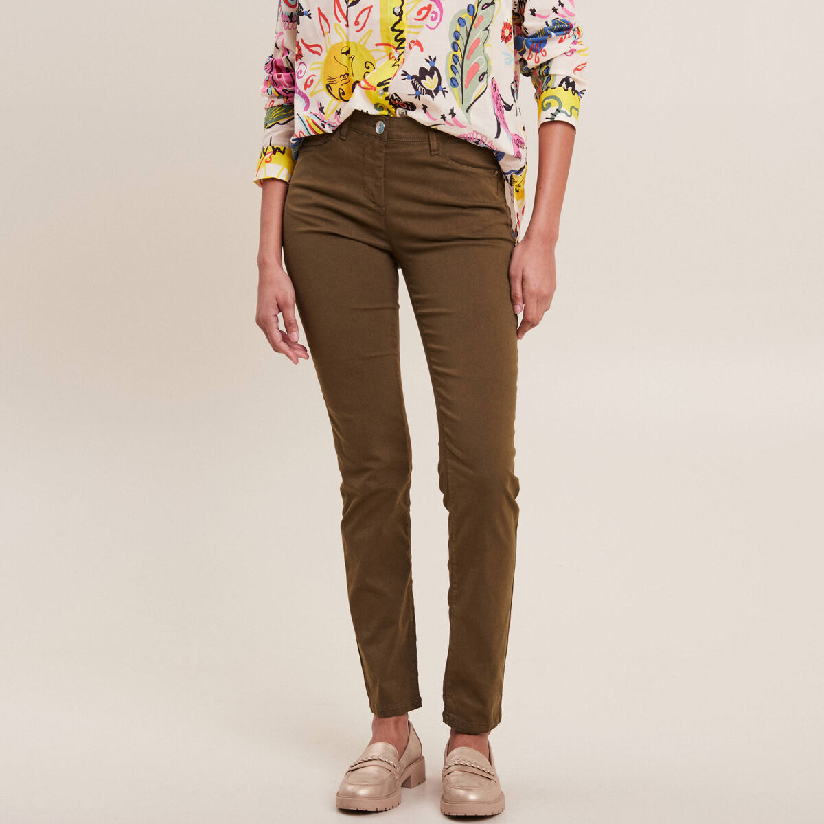 Pantalon magique ajusté taille standard vert olive femme