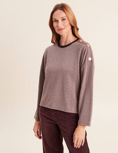T-shirt ample jacquard manches longues multicolore femme