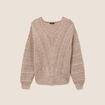 Pull col V manches longues taupe femme