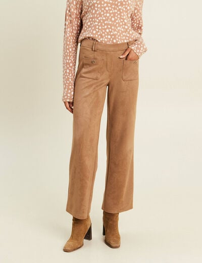 Pantalon aspect daim marron femme