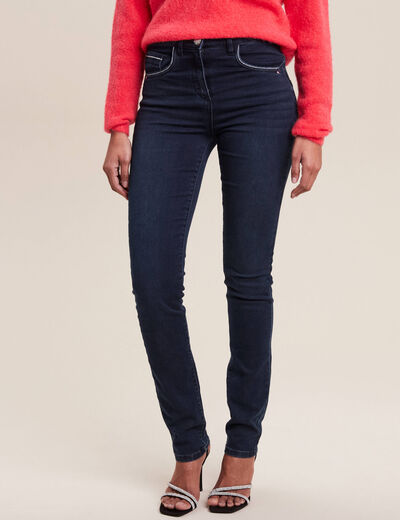 Jean ajusté taille haute denim brut femme