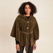 Poncho boutonn&eacute; ceintur&eacute; vert kaki femme