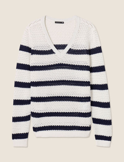 Pull manches longues ajouré ecru femme