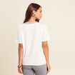 T-shirt col rond manches coudes tressé ecru femme