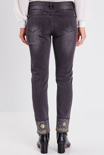 Jean ajusté avec sequins denim gris femme