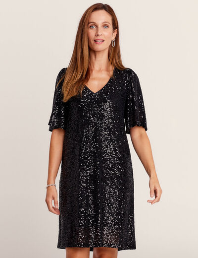 Robe évasée sequins noir femme