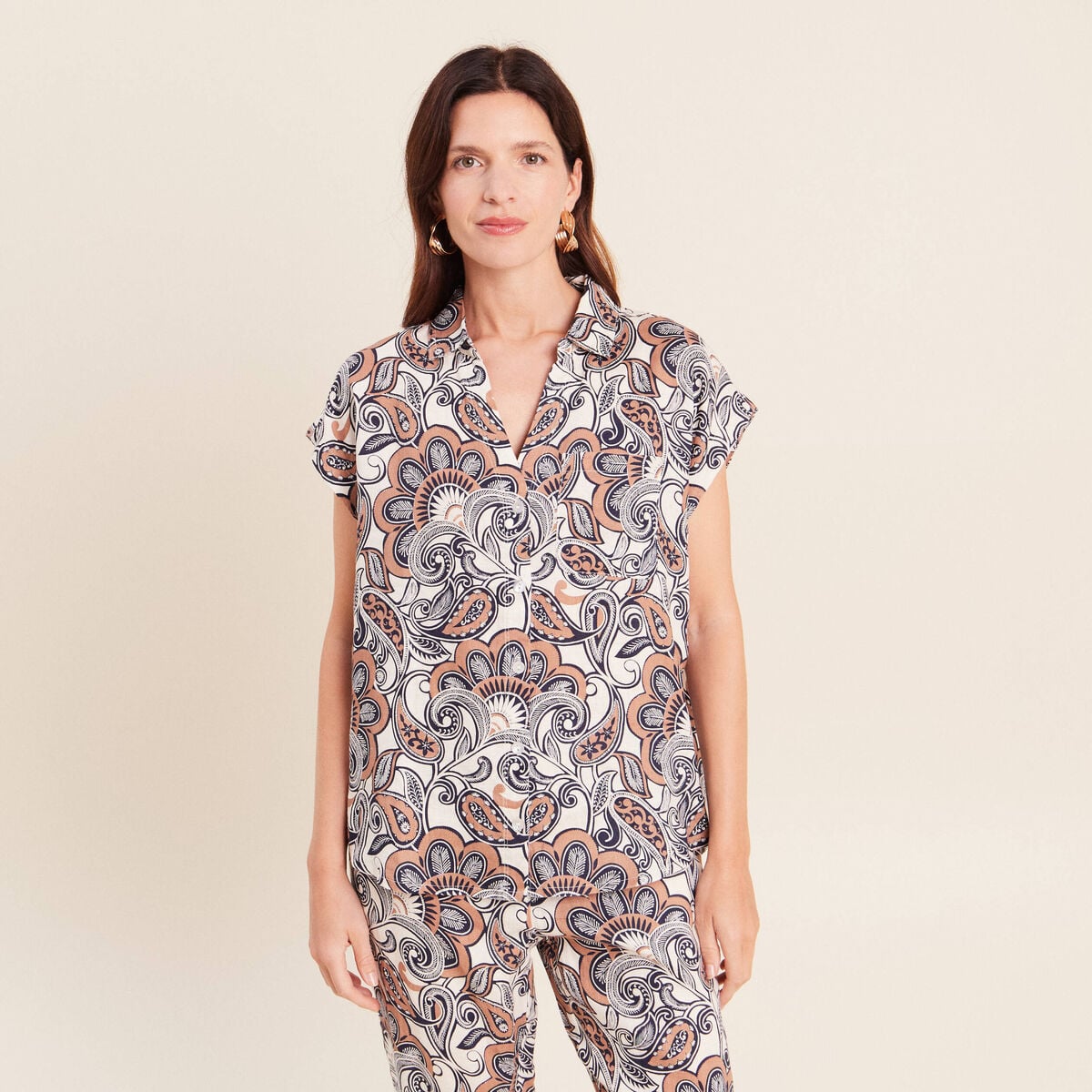 Chemise sans manches marron femme