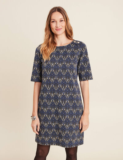 Robe droite manches 3/4 bleu femme