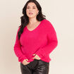 Pull col v rose femme