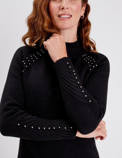 Robe pull droite avec perles noir femme