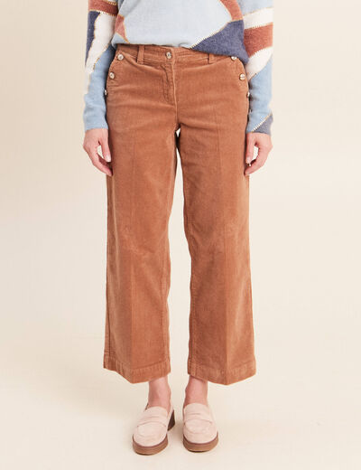 Pantalon large velours c&ocirc;tel&eacute; marron femme