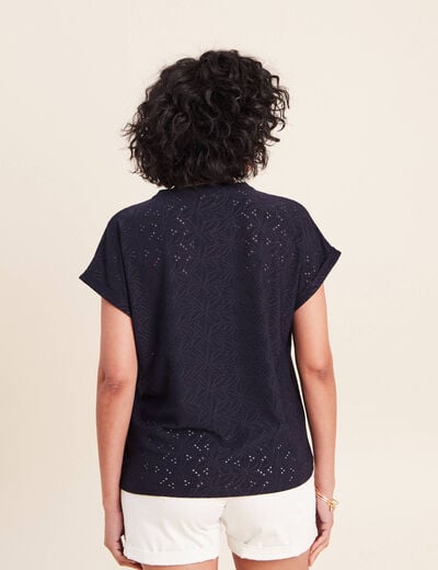 T-shirt droit manches courtes bleu marine femme