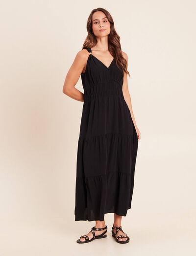 Robe longue &eacute;vas&eacute;e sans manches noir femme