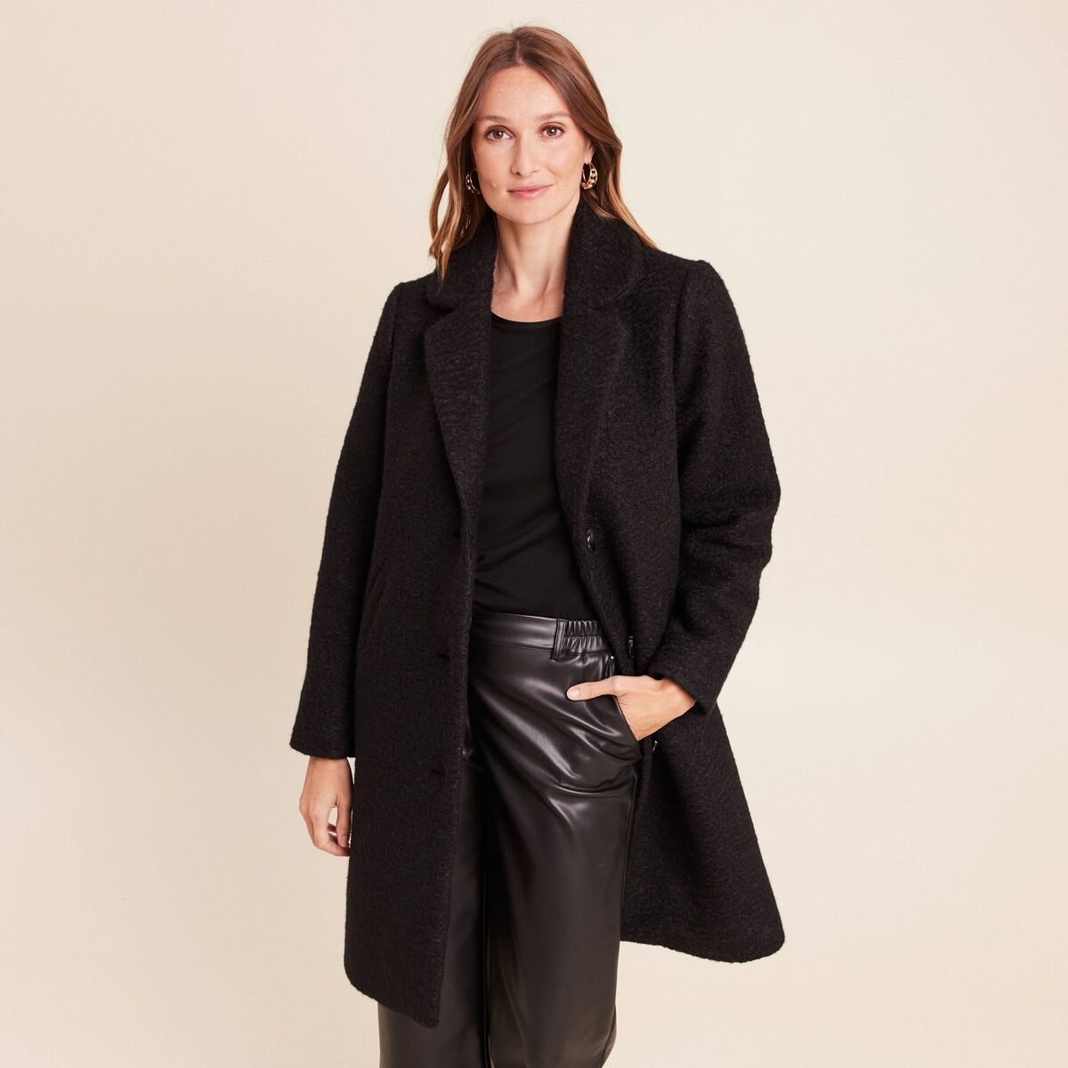 Manteau 3 en 1 col montant doubl&eacute; noir femme