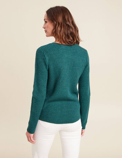 Pull manches longues vert fonc&eacute; femme