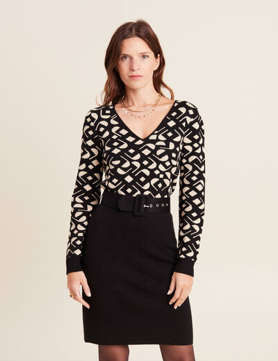 Robe tricot ajust&eacute;e 2-en-1 noir femme