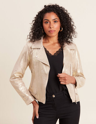 Veste esprit motard zippée couleur or femme