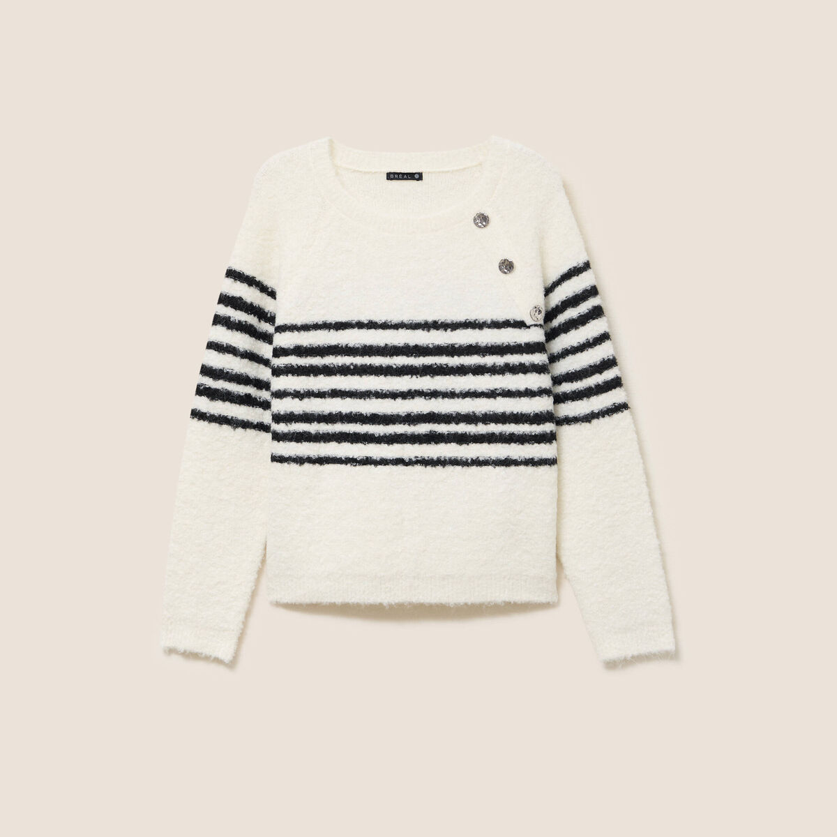 Pull bouclette col rond manches longues blanc femme