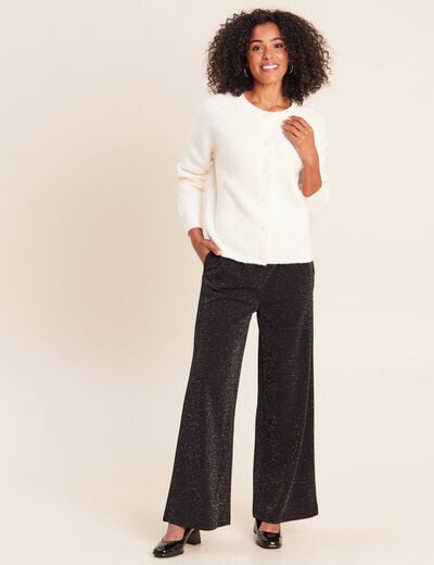 Cardigan col rond &agrave; sequins ecru femme