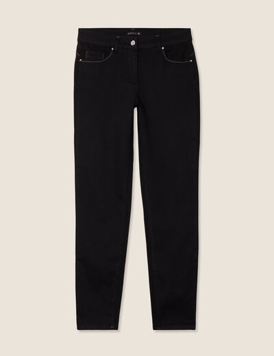 Jean ajusté 7/8ème effet bi-matière noir femme