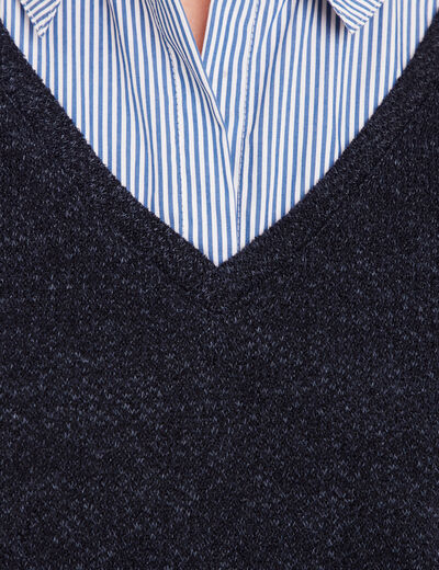 Pull effet 2-en-1 chemise bleu fonc&eacute; femme