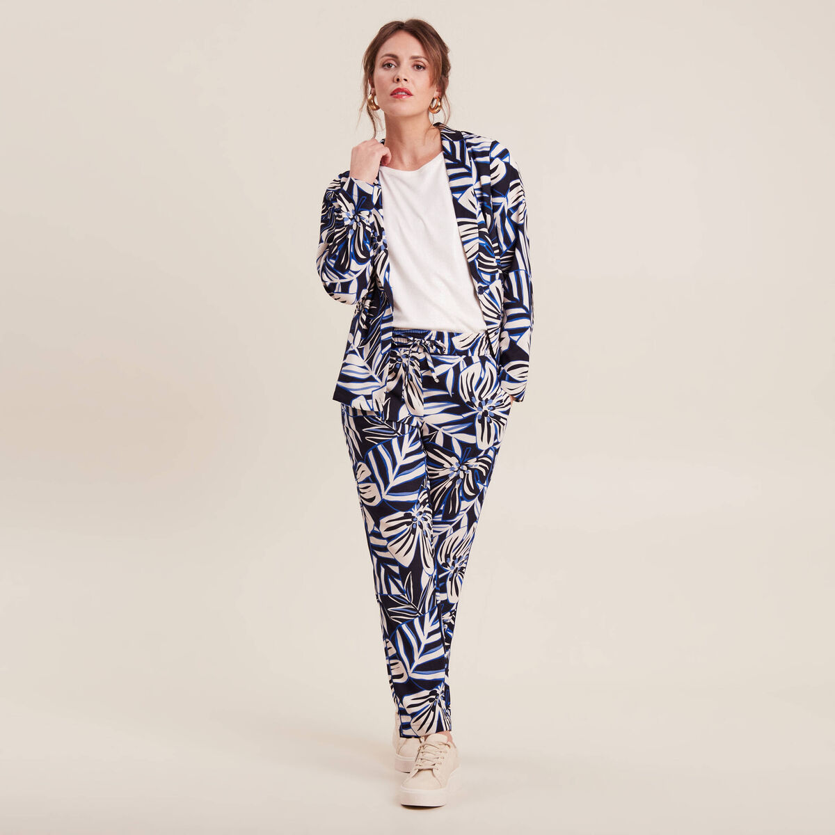 Pantalon carotte fluide 7/8&egrave;me bleu femme