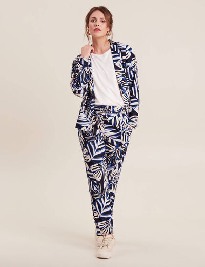 Pantalon carotte fluide 7/8ème bleu femme