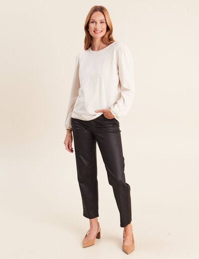 Blouse col rond manches longues ivoire femme