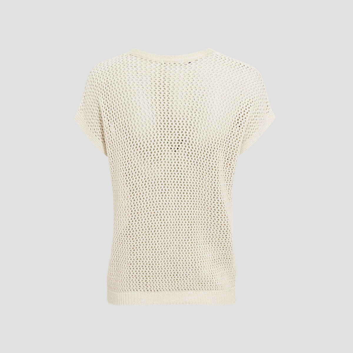 Pull manches courtes ajour&eacute; ecru femme