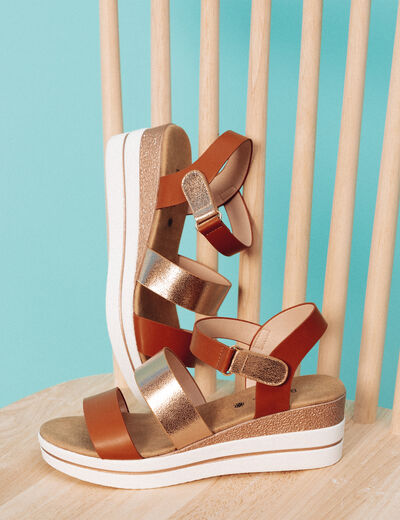 Sandales compensées marron femme