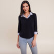 T-shirt manches 3/4 bleu marine femme