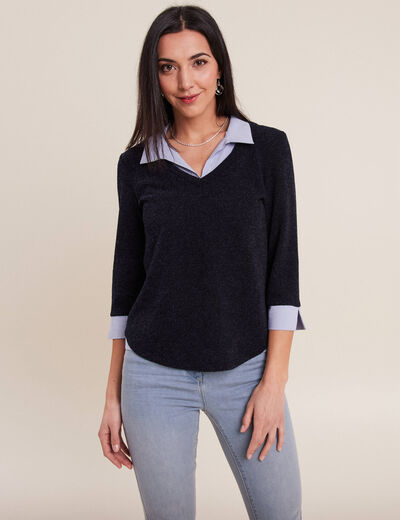 T-shirt manches 3/4 bleu marine femme