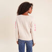 Pull col v avec broderie beige femme